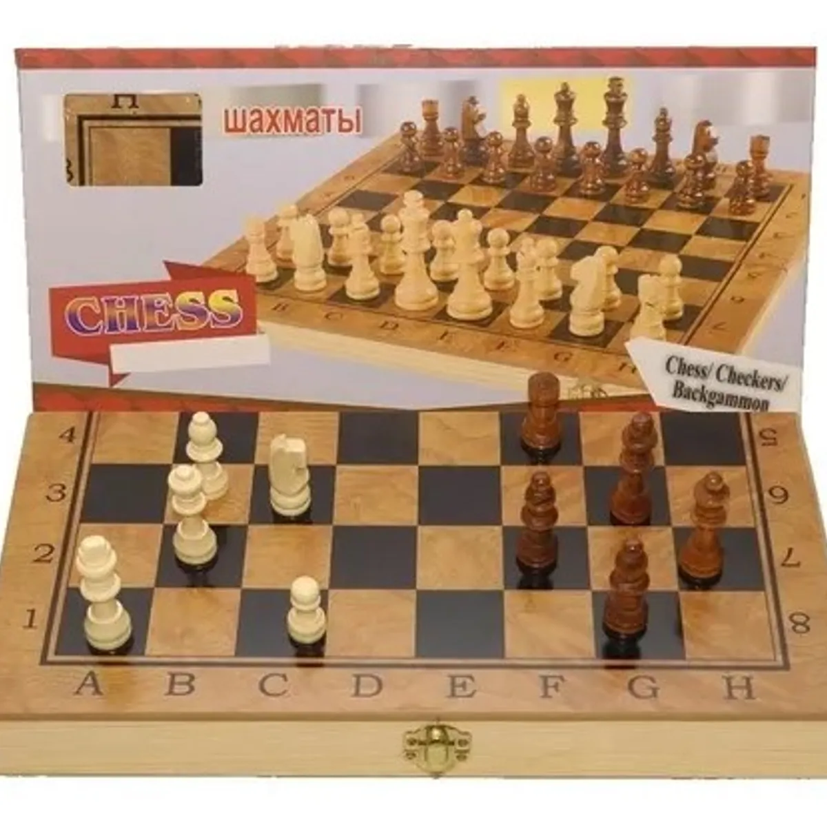 GENERICO - 3 En 1 Ajedrez + Damas + Backgammon De Madera Tamaño 50 CM