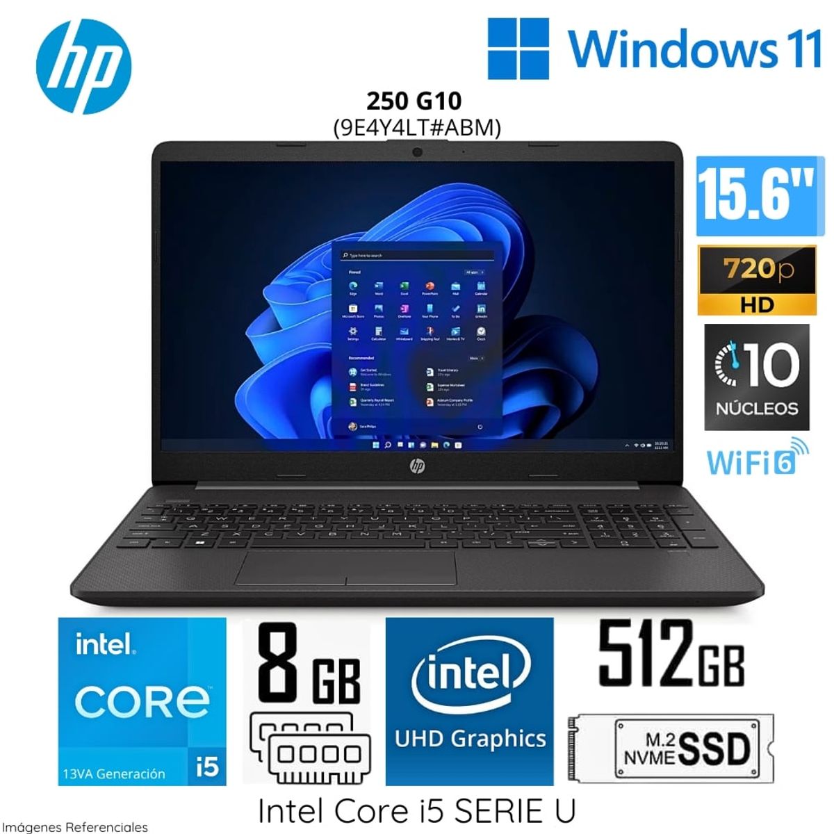 HP - Laptop HP 250 G10 Intel CoreI5 1335U 8GB RAM 512GB SSD 15.6" HD (9E4Y4LT#ABM)