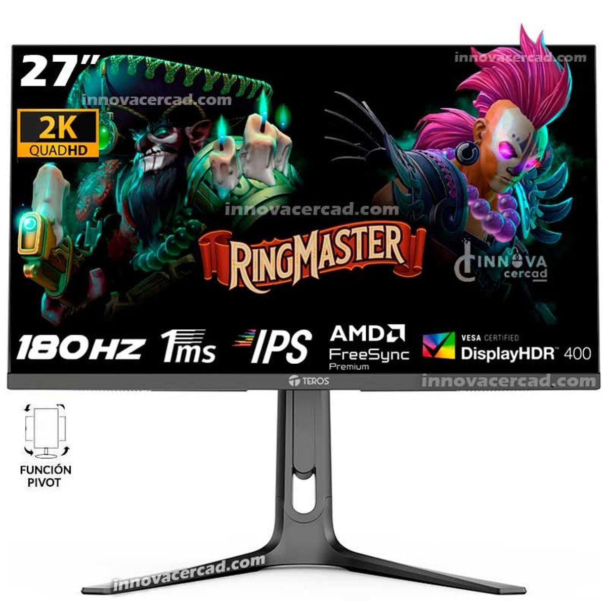 TEROS GAMING - Monitor Teros TE-2753G, 27″ QHD IPS, 2560 x 1440, 180hz. 1ms, Pivot.