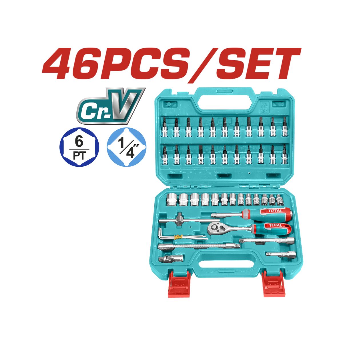 TOTAL TOOLS - Juego de 46 herramientas mixtas ¼" Total