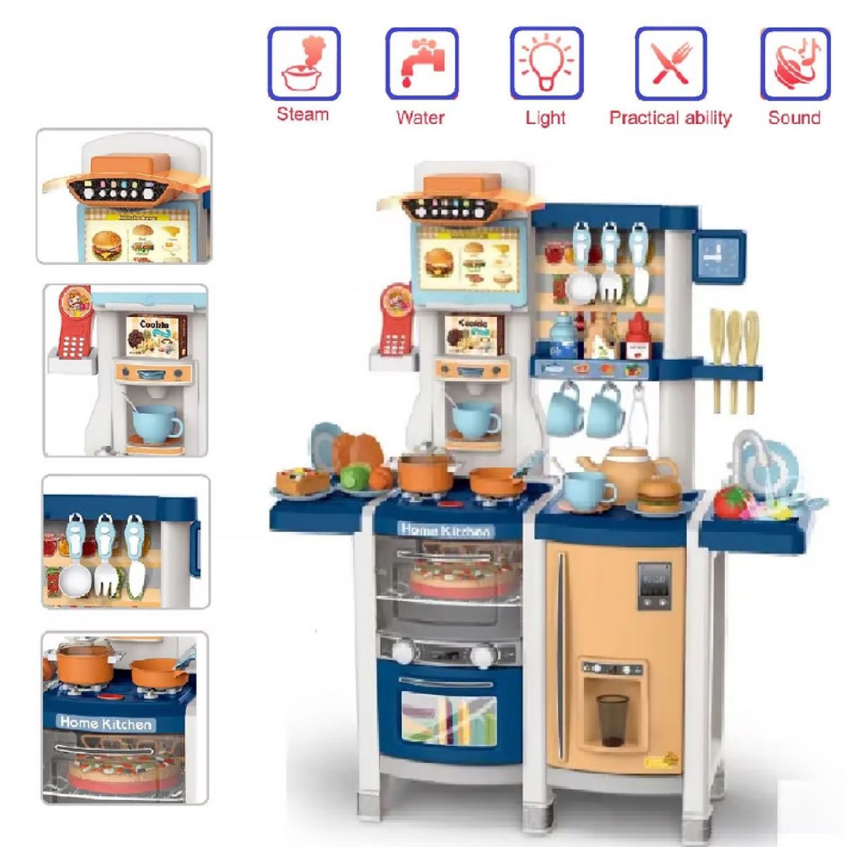 GENERICO - Juguete Set Cocina 65 Piezas Luz Sonido Infantil 100cm -Azul