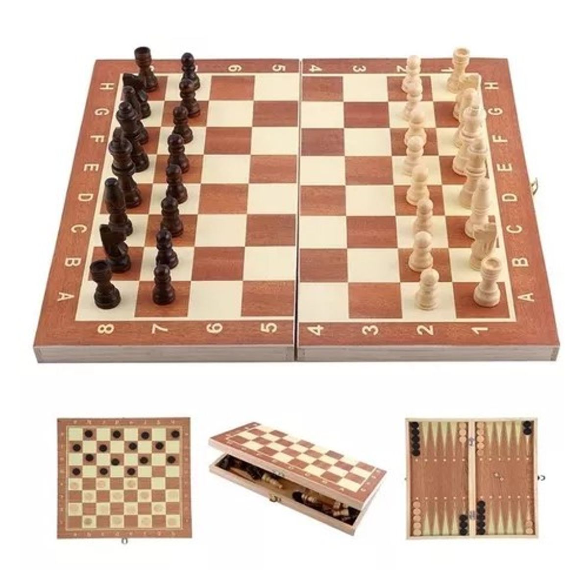 GENERICO - 3 En 1 Ajedrez + Damas + Backgammon De Madera Grande