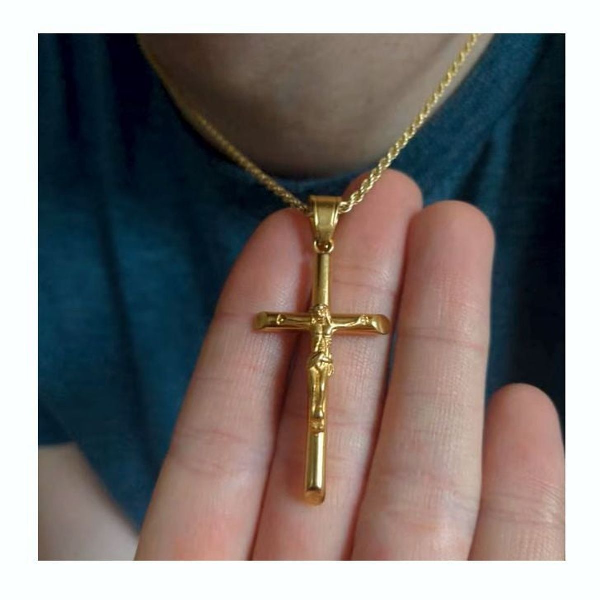 OEM - Collar Hombre Crucifijo Fino Acero Inoxidable Regala x SAN VALENTIN