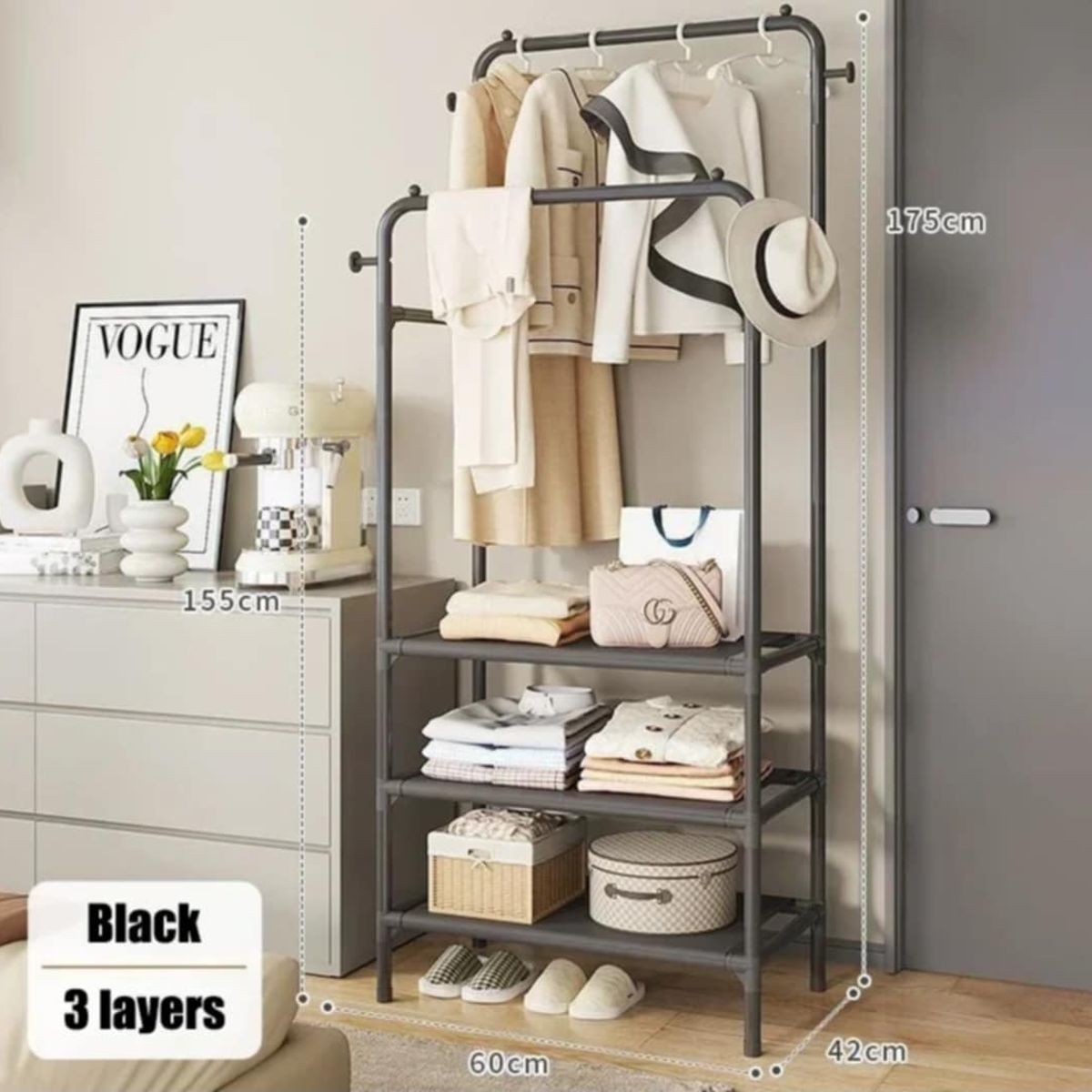 GENERICO - Organizador Perchero Doble Zapatero Colgador Estante 3 Nivel