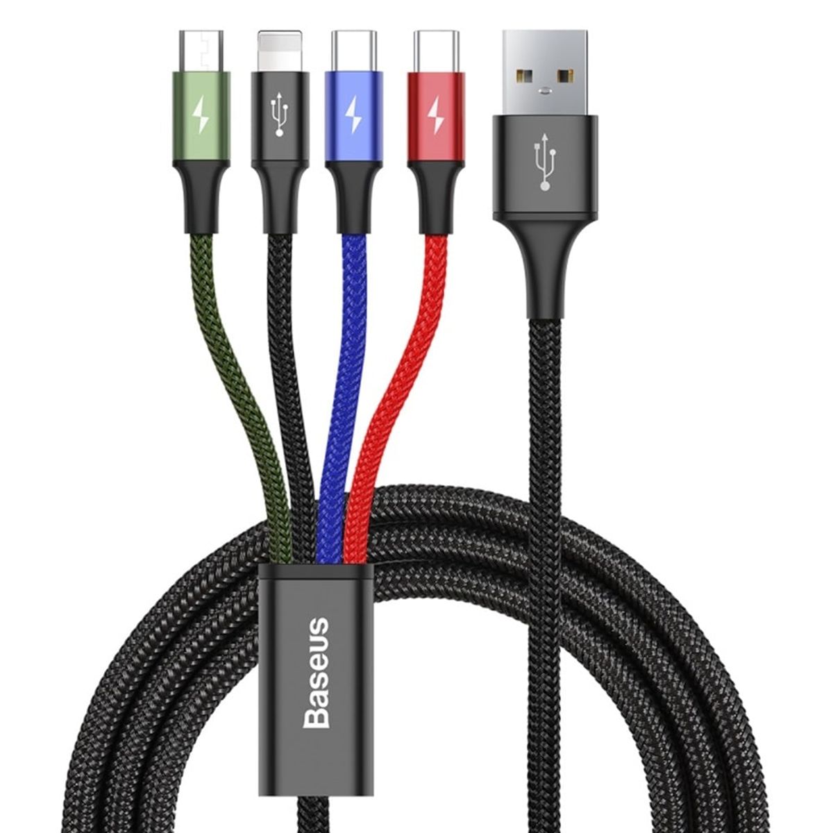 BASEUS - Cable Carga Rápida 4 en 1, Lightning, 2 Tipo-C y Micro USB3.5, Baseus