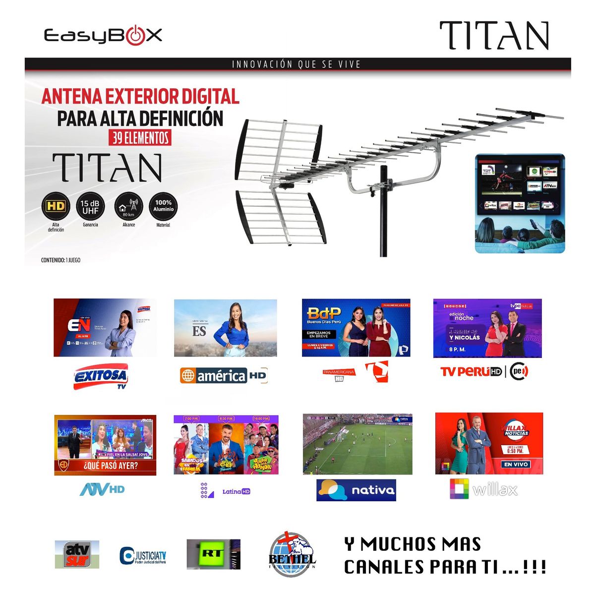 Easy Corp - ANTENA DIGITAL TITAN HD 2040 - PARA VARIOS TELEVISORES