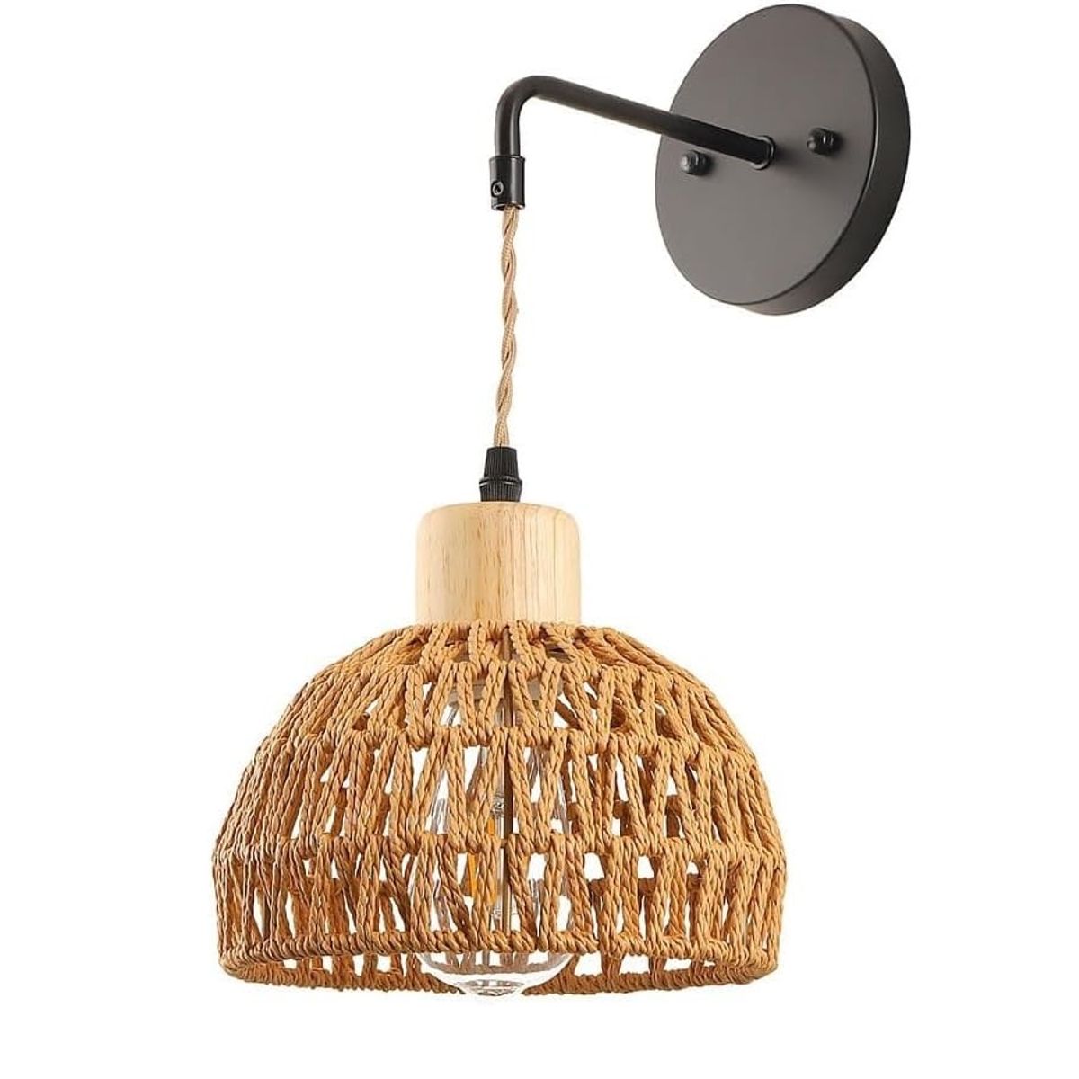 GENERICO - Lámpara de pared de ratán tejido a mano