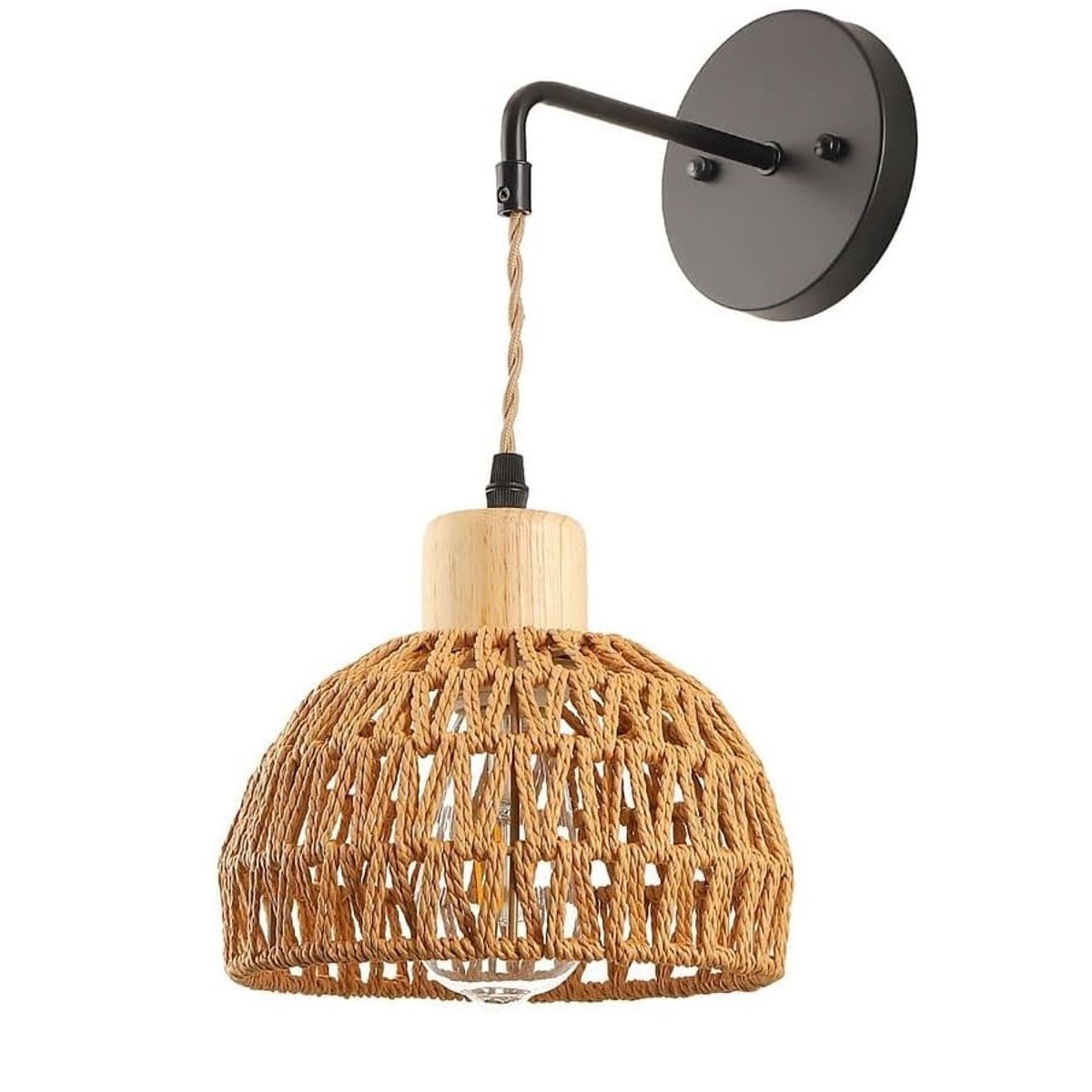 GENERICO - Lámpara de pared de ratán tejido a mano