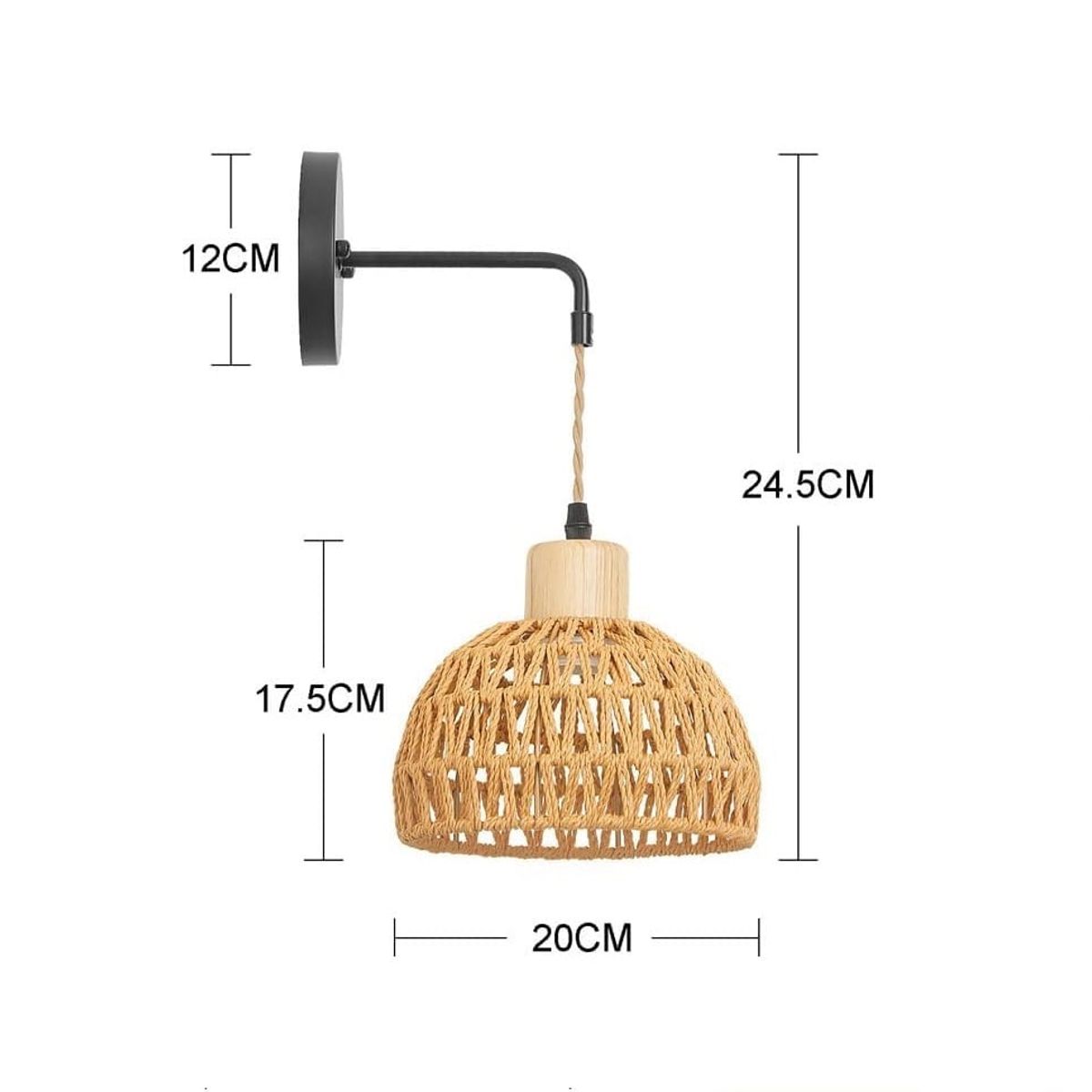 GENERICO - Lámpara de pared de ratán tejido a mano