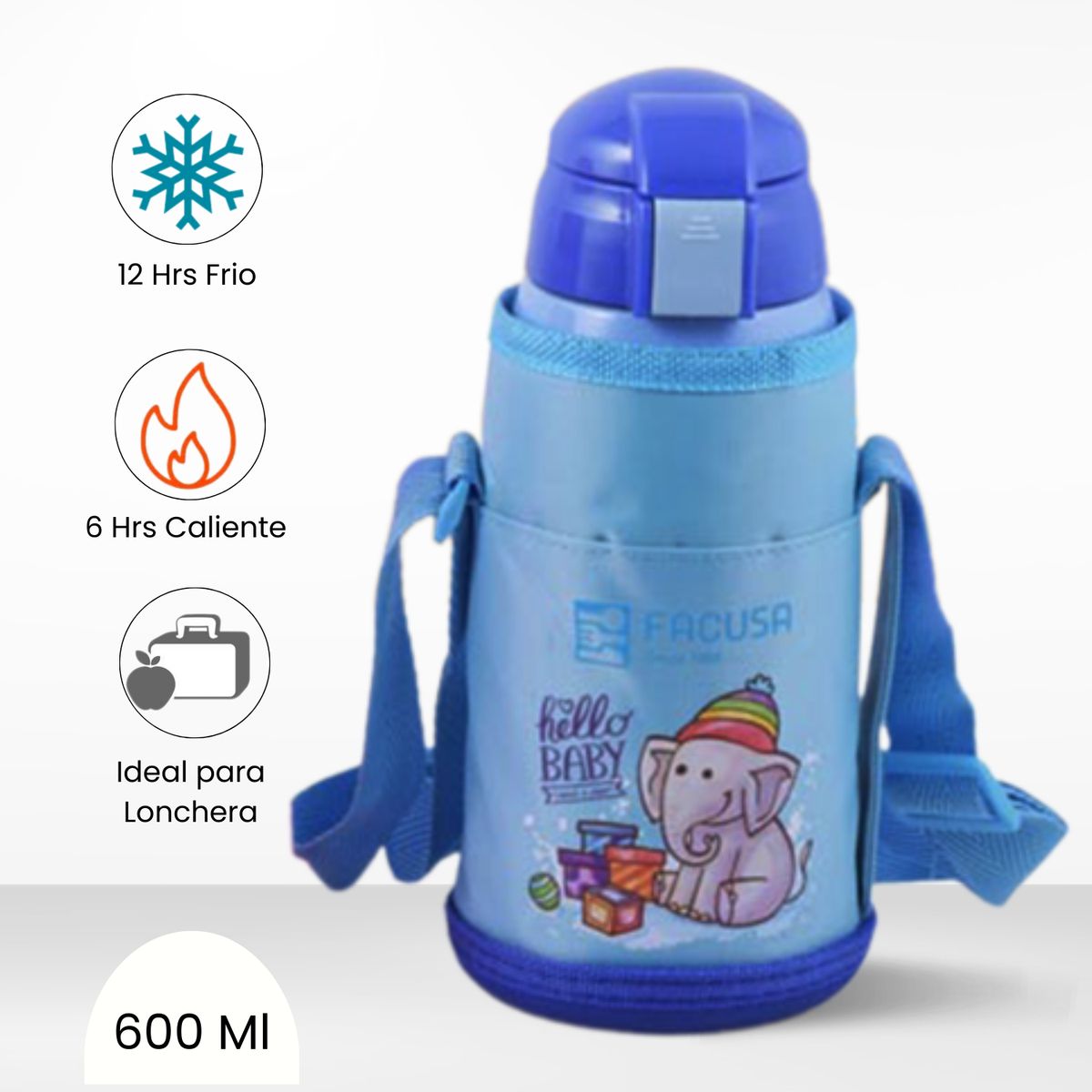 FACUSA - Termo de Bebida para Niños Hello Baby Azul 600ml