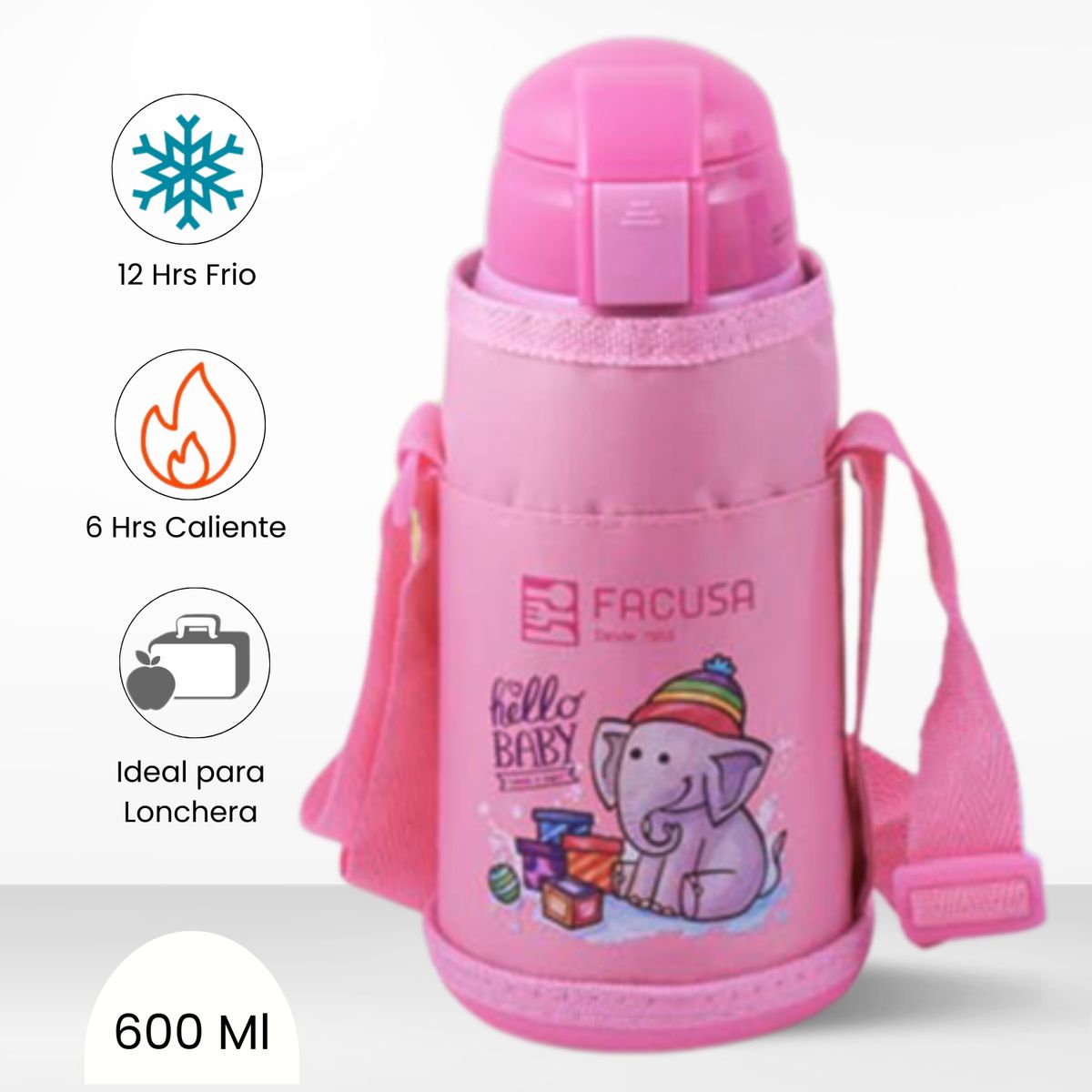 FACUSA - Termo de Bebida para Niños Hello Baby Rosado 600ml