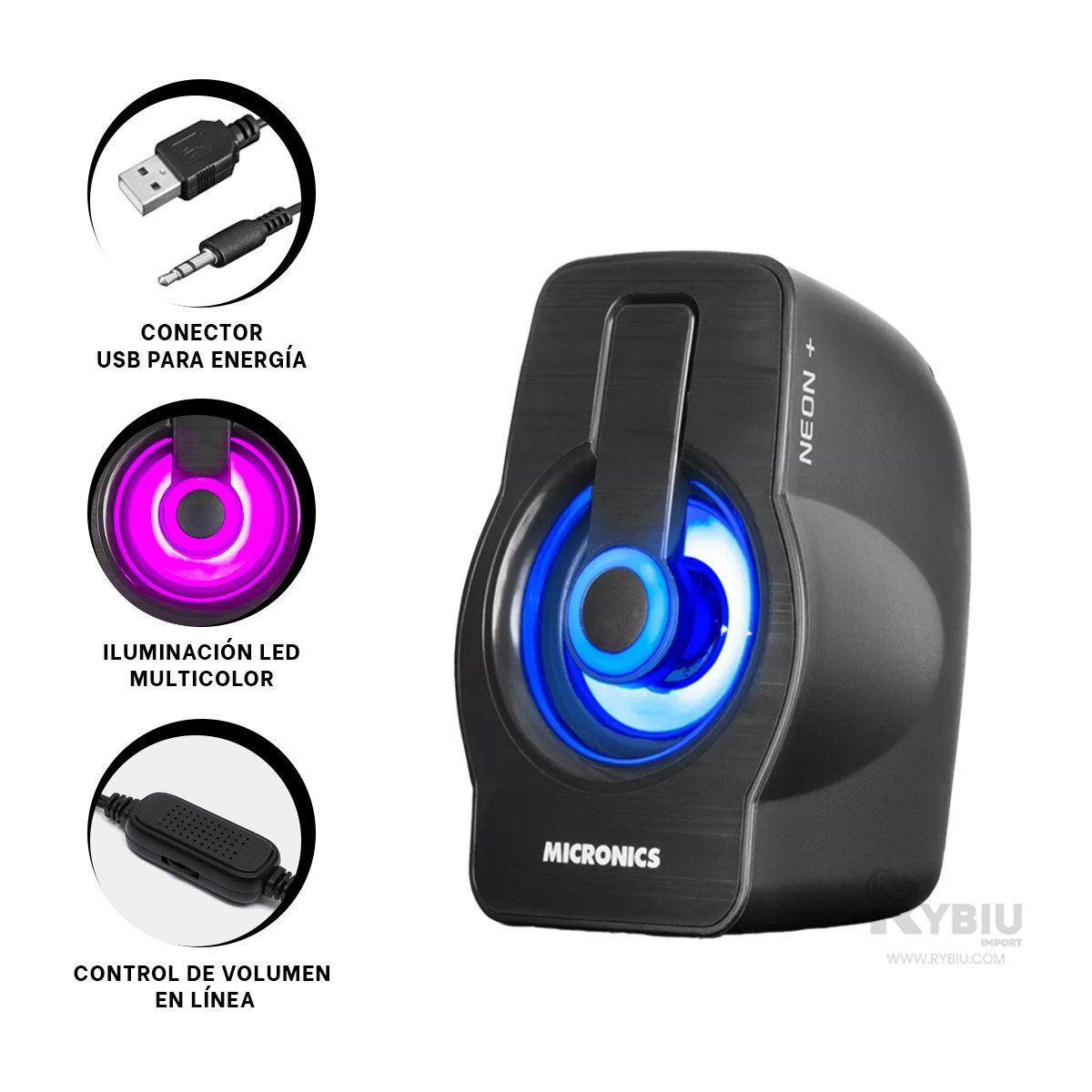 RYBIU IMPORT - Bocina Compacto Micronics Neon Plus Negro Y+Gift MiniAgenda