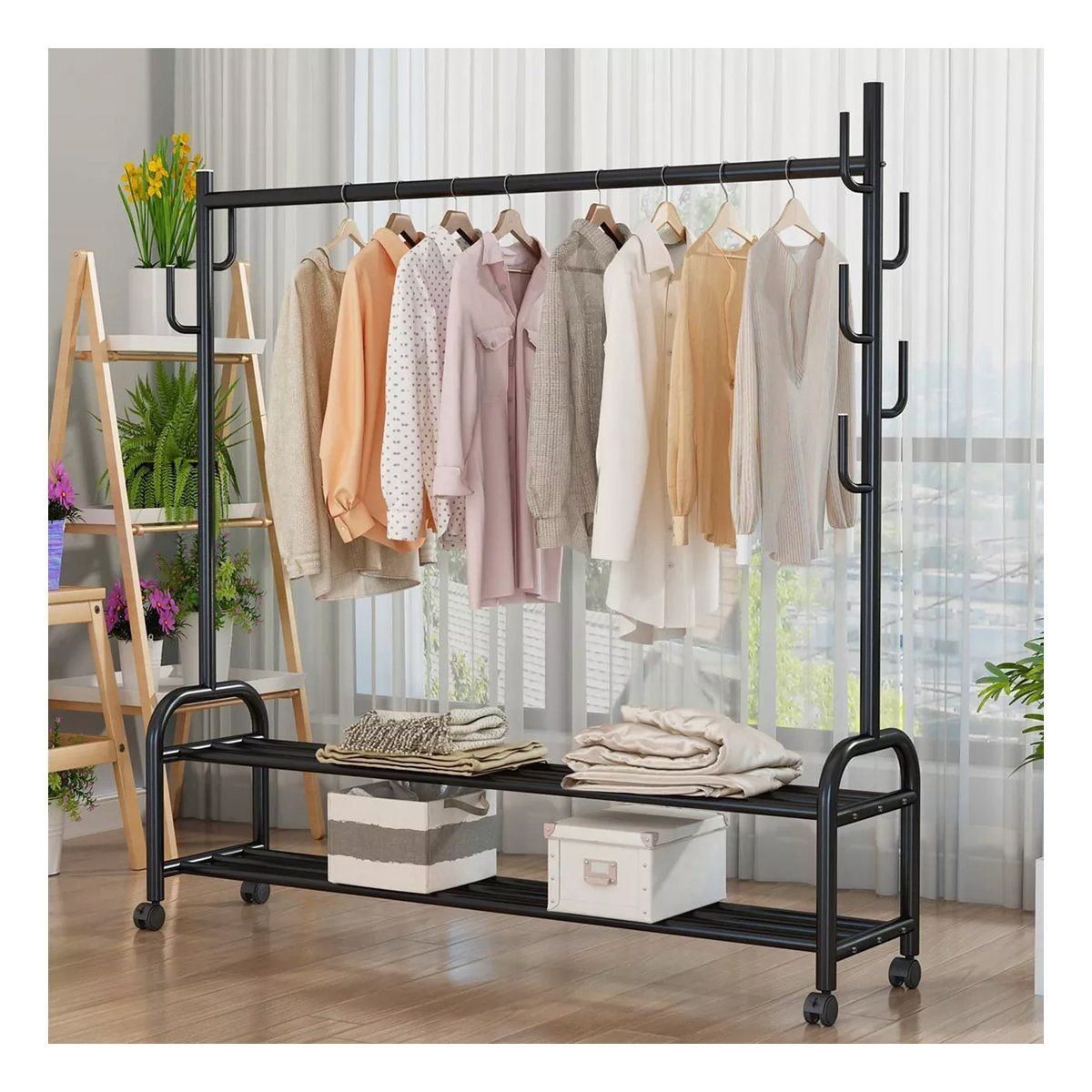 GENERICO - Perchero Colgador Organizador Estante Ropa Ruedas Negro C561204