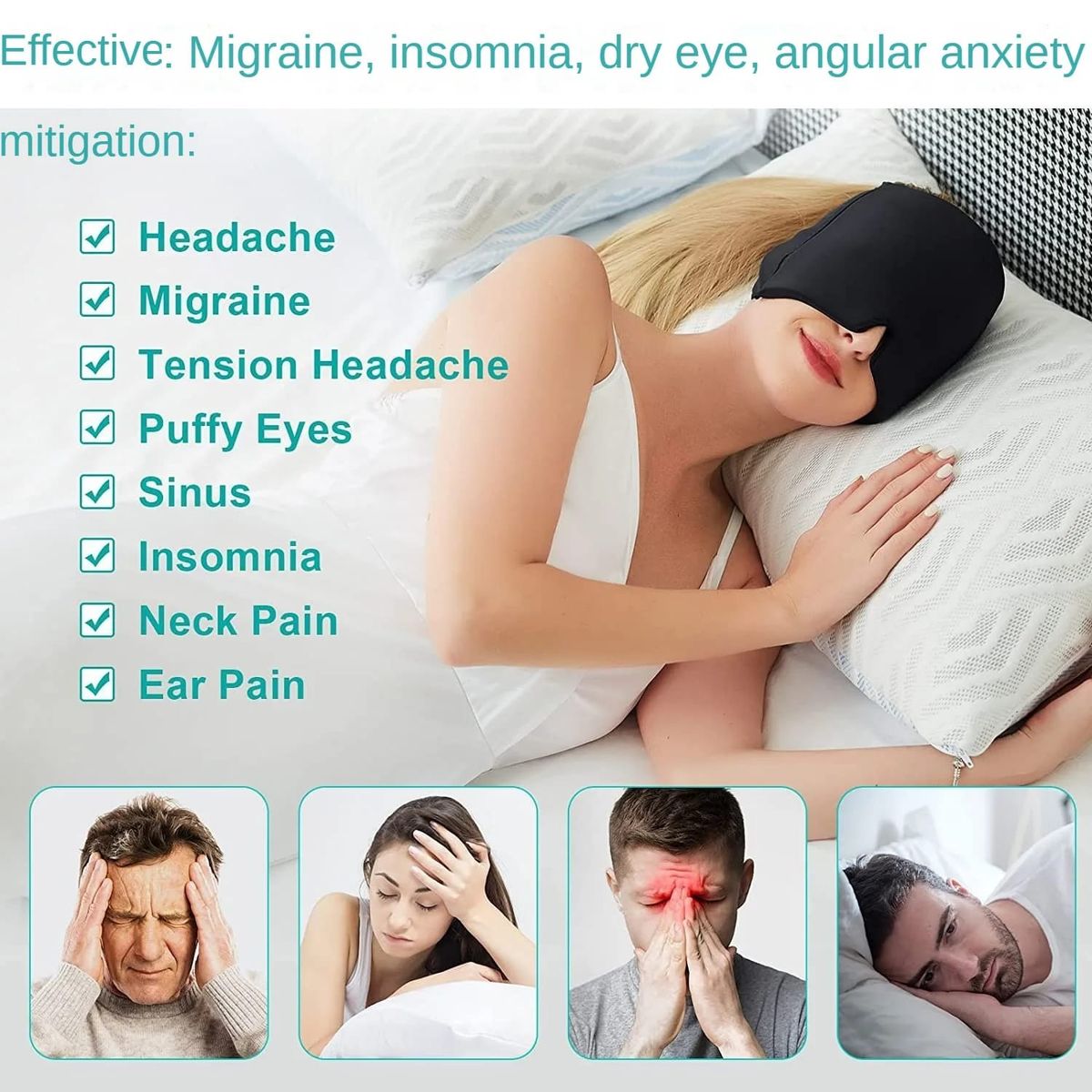 GENERICO - Antifaz de Gel Frío para Dormir y Evitar Dolor Cabeza Migraña
