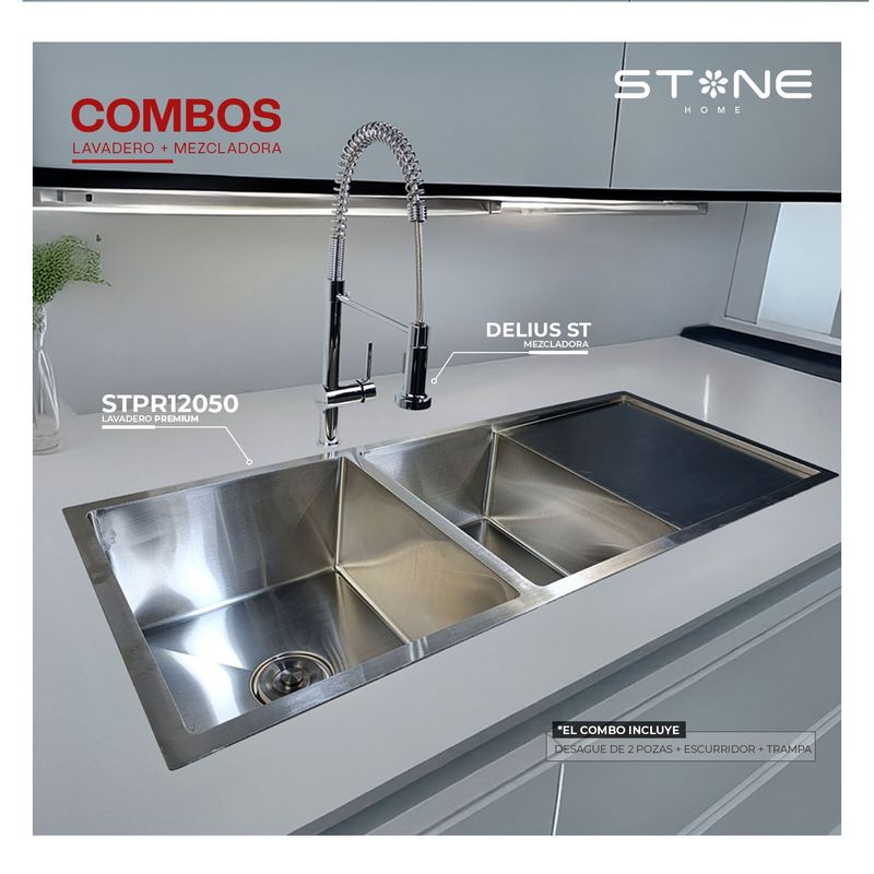 STONE - COMBO LAVADERO PREMIUM STPR12050 + DELIUS ST CON ESCURRIDOR- STONE