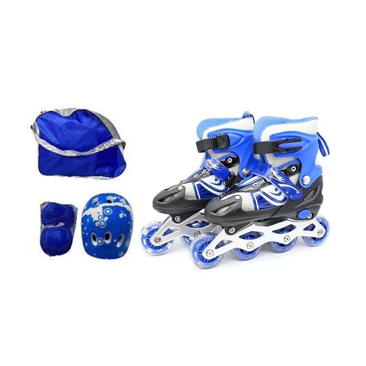 GENERICO - Set Patines Lineales Regulables Talla 38 a 41 Azul 4 ruedas