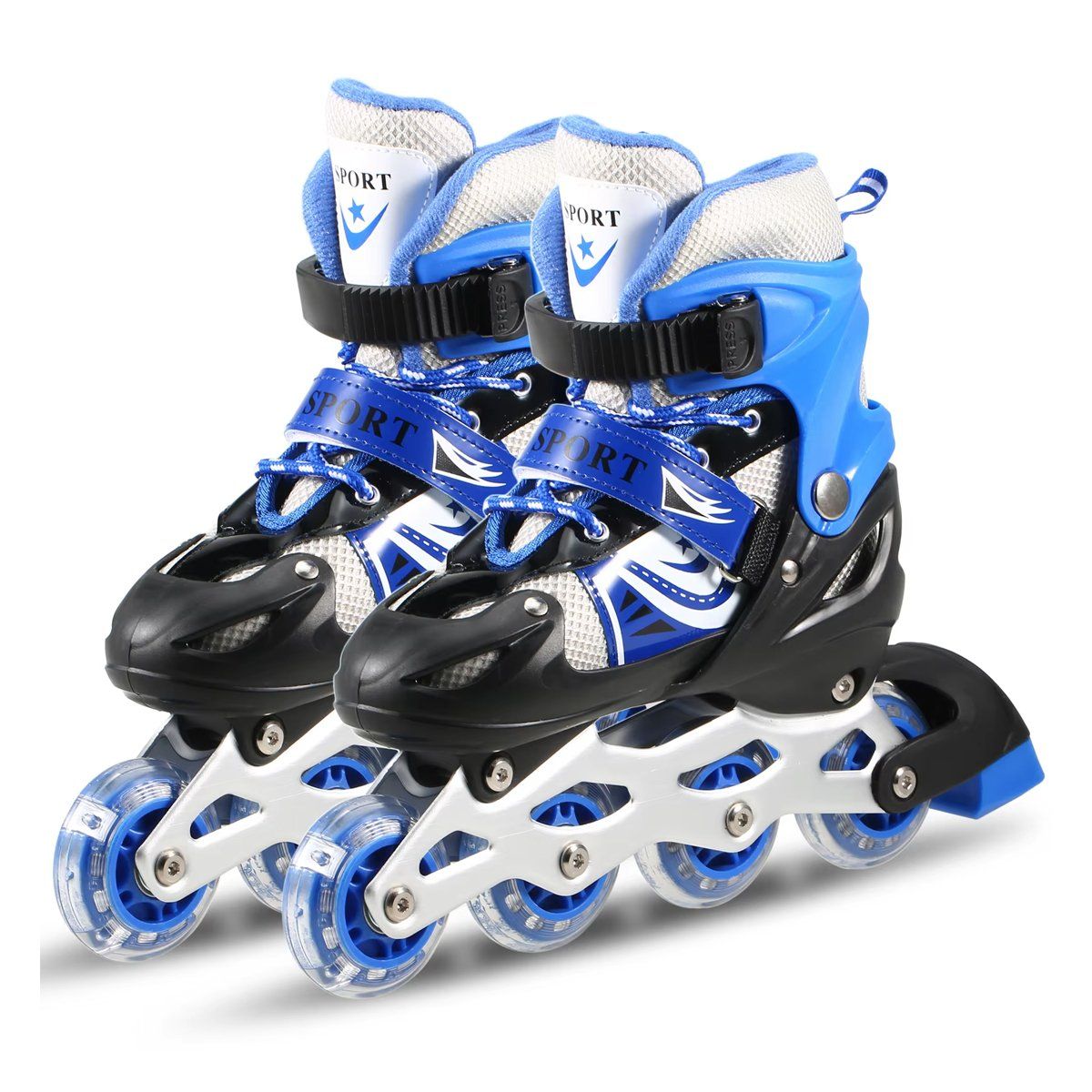 GENERICO - Set Patines Lineales Regulables Talla 38 a 41 Azul 4 ruedas