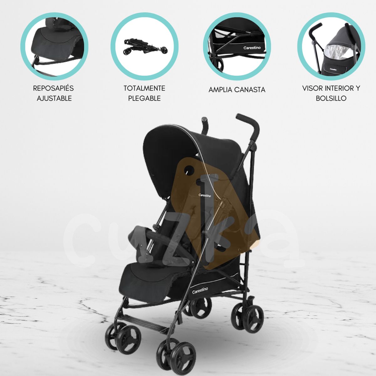 CARESTINO - Coche Baston Plegable «CAPRI» Black