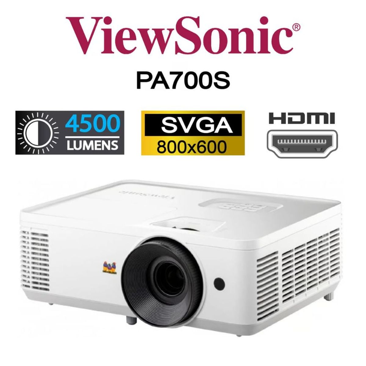 VIEWSONIC - Proyector VIEWSONIC PA700S SVGA 4500 LUMINES 800X600