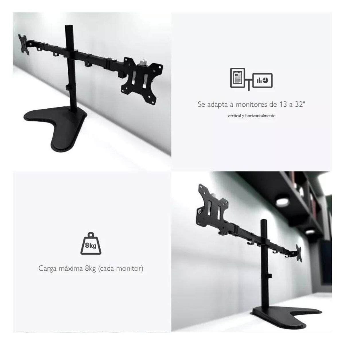 KLIP XTREME - Soporte Rack Klip Xtreme KPM-311 para Monitores Duales de 13-32