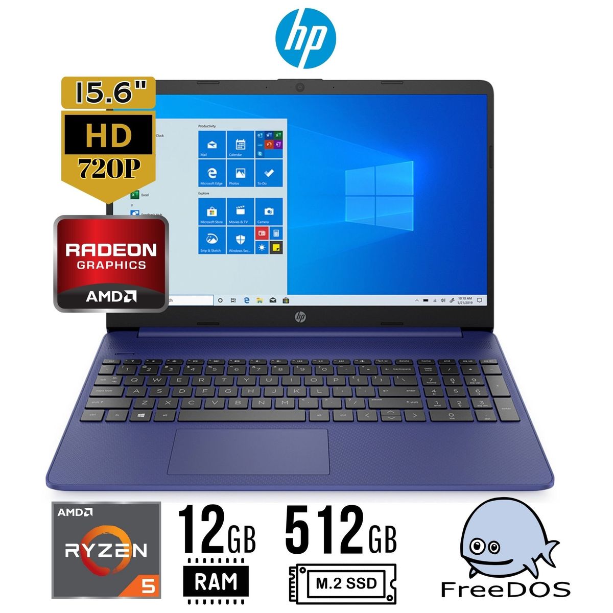HP - Laptop HP 15-ef2517la 15,6" HD  AMD Ryzen 5 5500U 12GB 512GB SSD FREEDOS