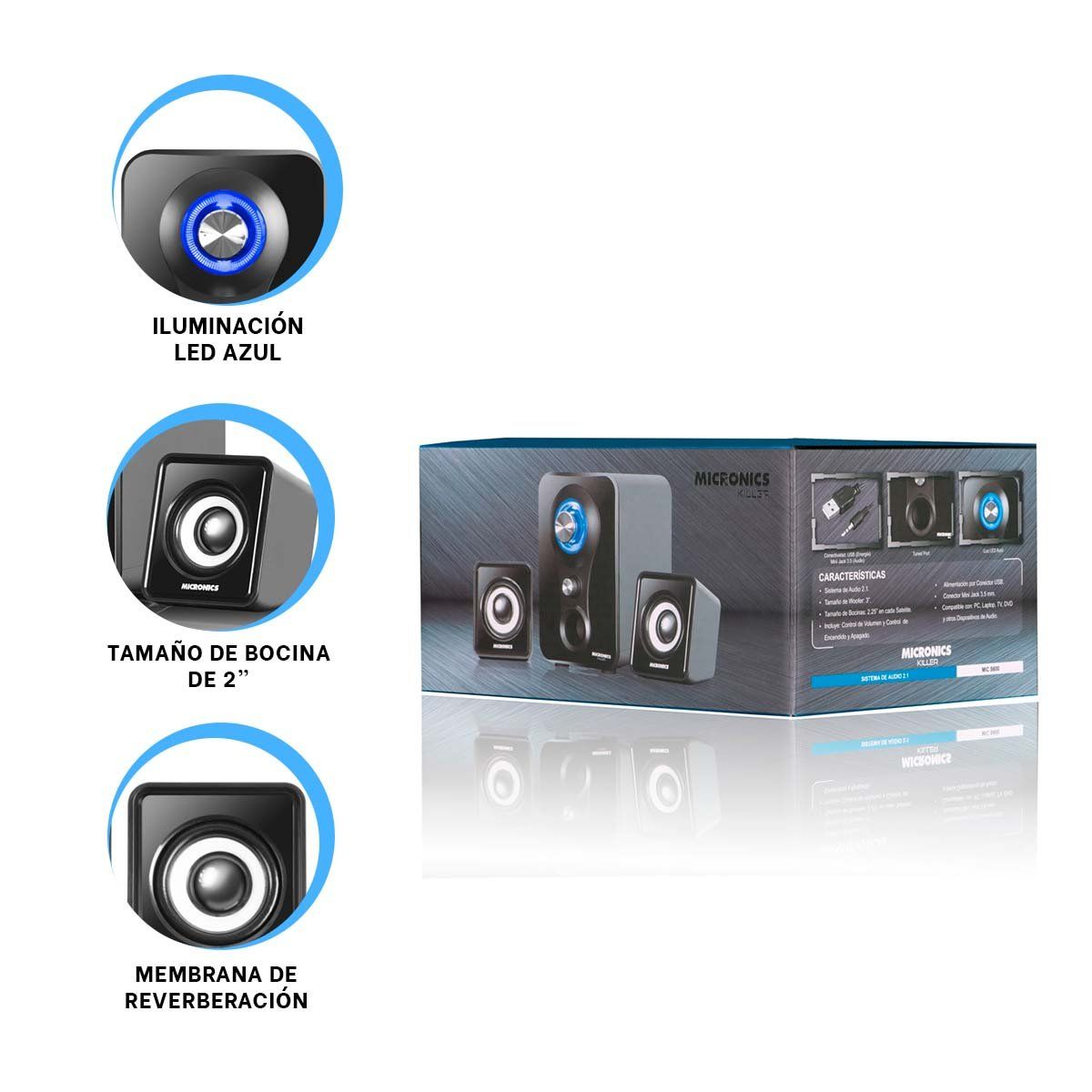 RYBIU IMPORT - Parlante Versatil Micronics en Negro Y+Papel de Regalo