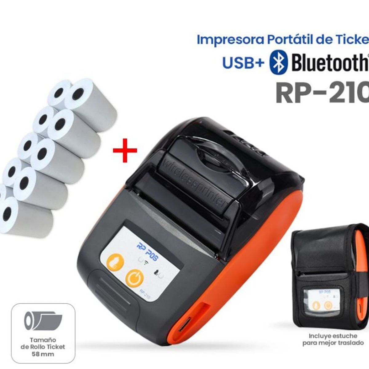RP POS - Impresora térmica de ticket 58mm portable RP POS BLUETOOTH - 10 ROLLOS