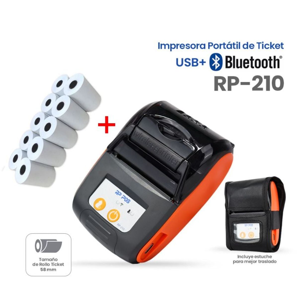 RP POS - Impresora térmica de ticket 58mm portable RP POS BLUETOOTH - 10 ROLLOS