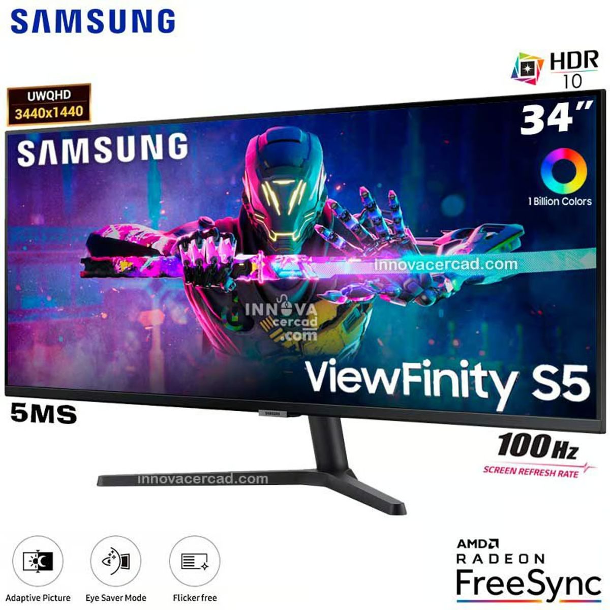 SAMSUNG - Monitor Samsung ViewFinity S5 34 UWQHD 100Hz HDR