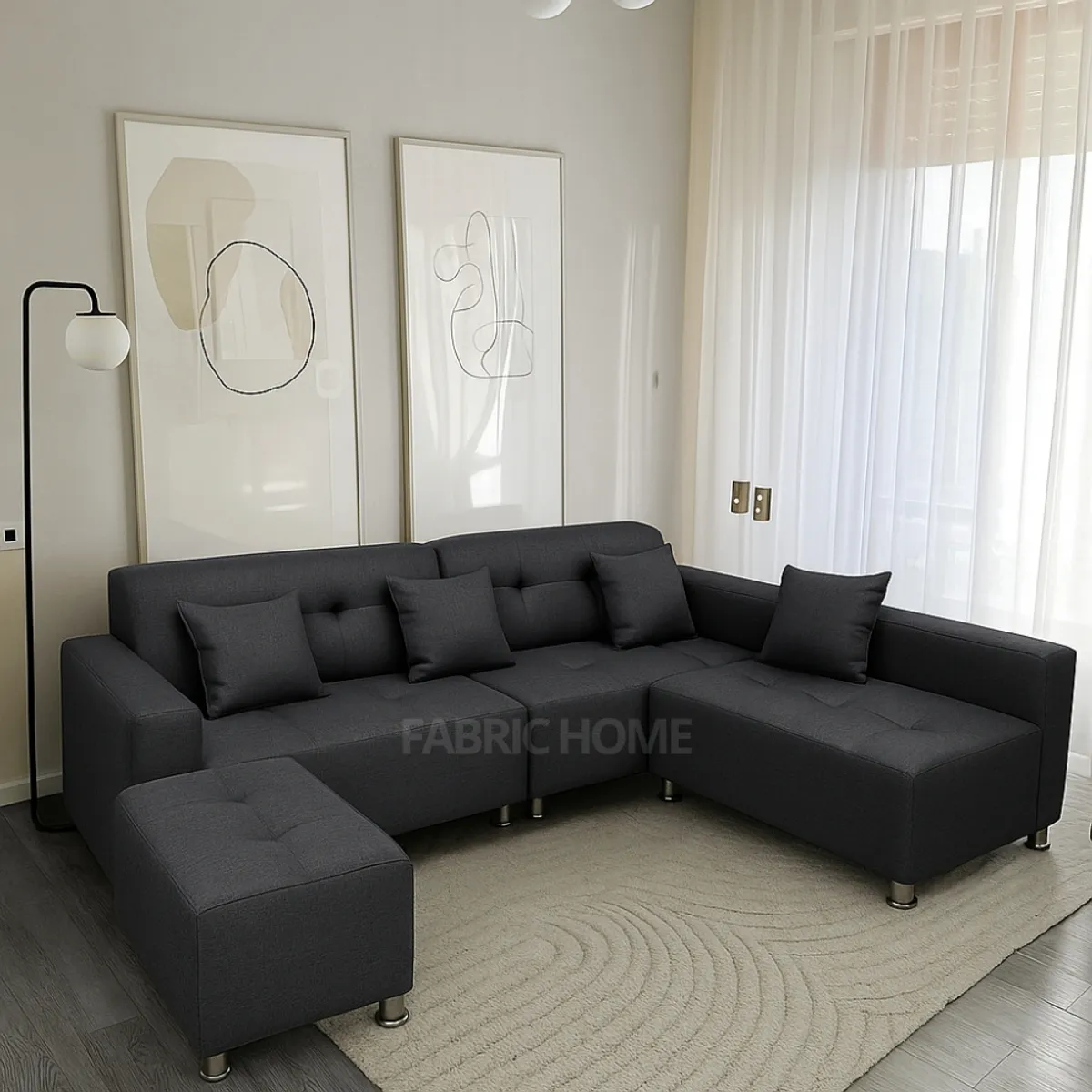 GENERICO - Sofá Seccional París 3 cuerpos + puff - Gris Oscuro