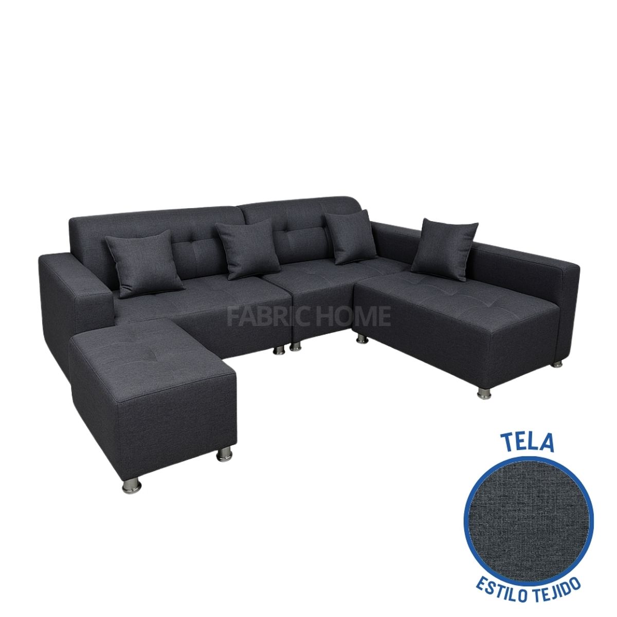 GENERICO - Sofá Seccional París 3 cuerpos + puff - Gris Oscuro