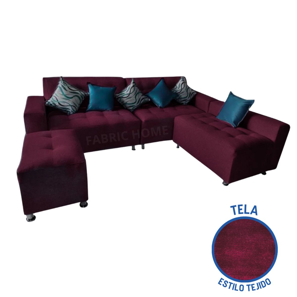 GENERICO - Sofá Seccional París 3 cuerpos + puff - Vino