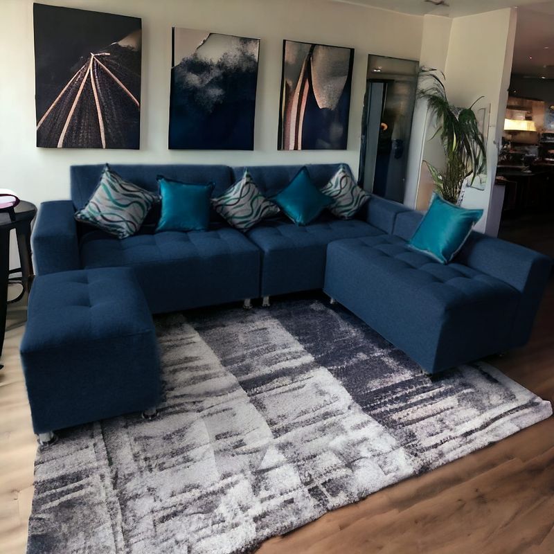 GENERICO - Sofá Seccional París 3 cuerpos + puff - Azul Oscuro