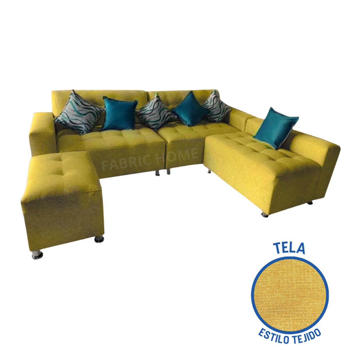GENERICO - Sofá Seccional París 3 cuerpos + puff - Amarillo