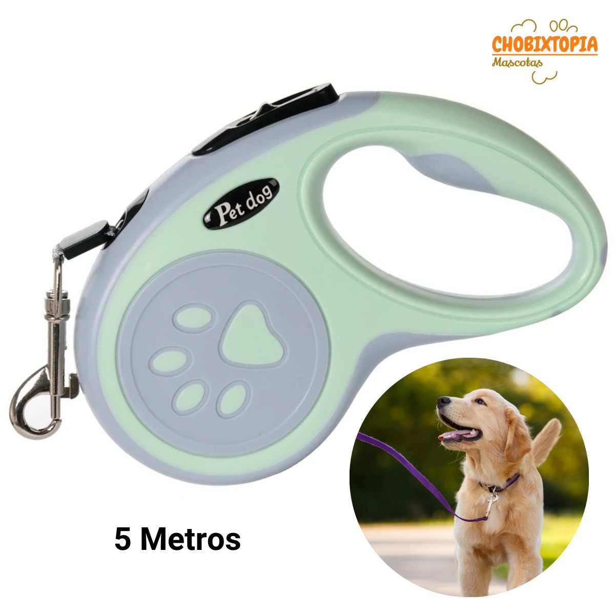 GENERICO - CORREA RETRACTIL DE POLIESTER PARA MASCOTA VERDE