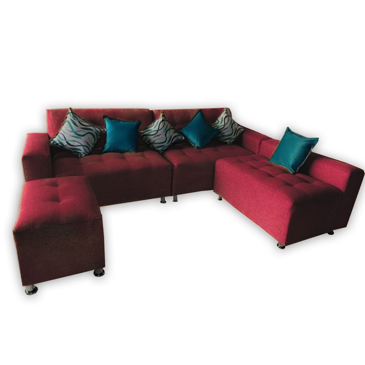 GENERICO - Sofá Seccional París 3 cuerpos + puff - Rojo