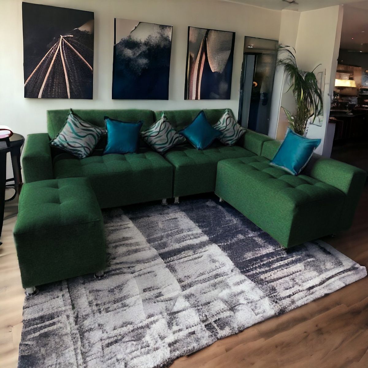 GENERICO - Sofá Seccional París 3 cuerpos + puff - Verde