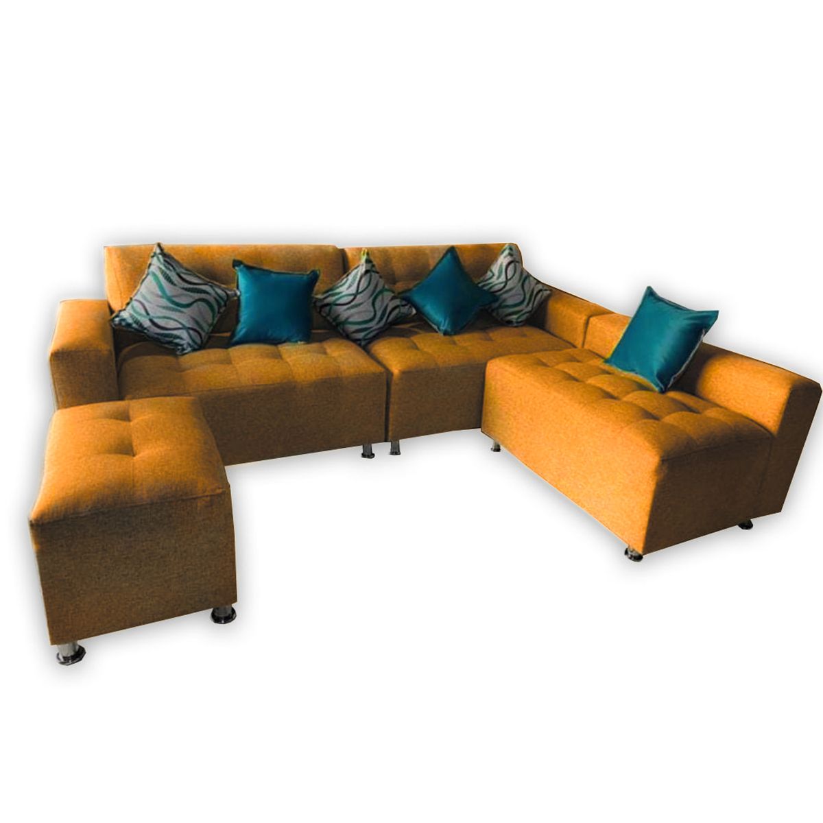 GENERICO - Sofá Seccional París 3 cuerpos + puff - Mostaza