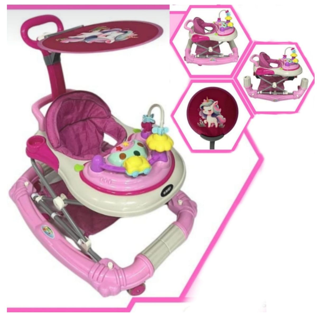 HI BABY - Andador Caminador y Mecedora Para Bebes Sombrilla FUCSIA