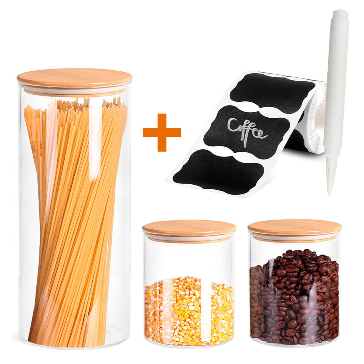 KELLER - Set de 3 Frascos Herméticos CF2 Y Etiqueta Sticker 120 Unidades CA7