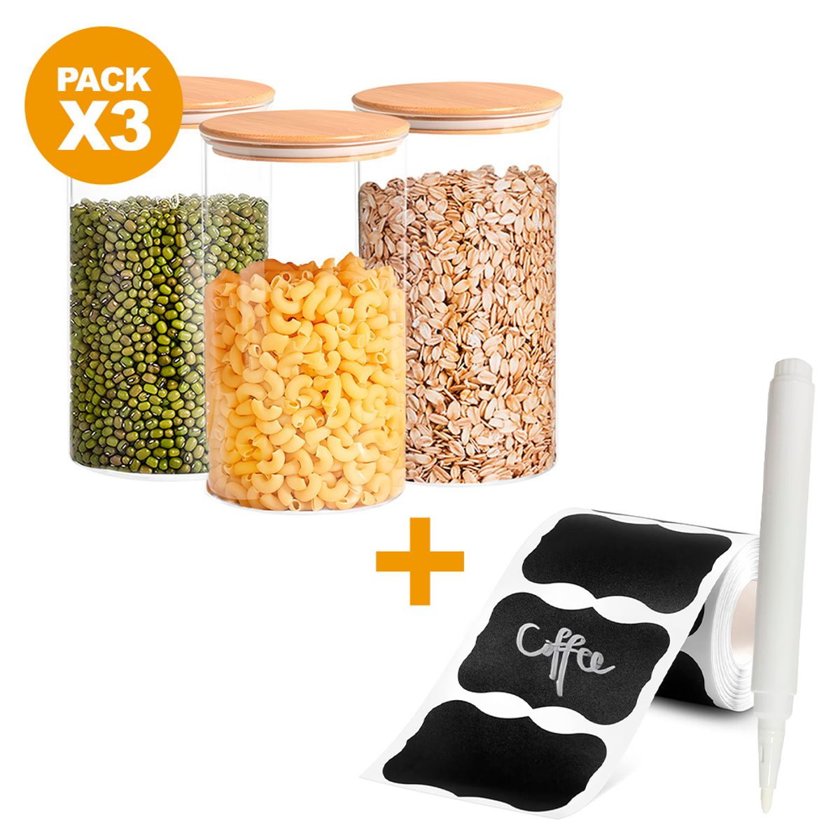 KELLER - Pack X3 Frasco Hermético 1150 ML H65 Y Etiqueta Sticker 120 UDS CA7