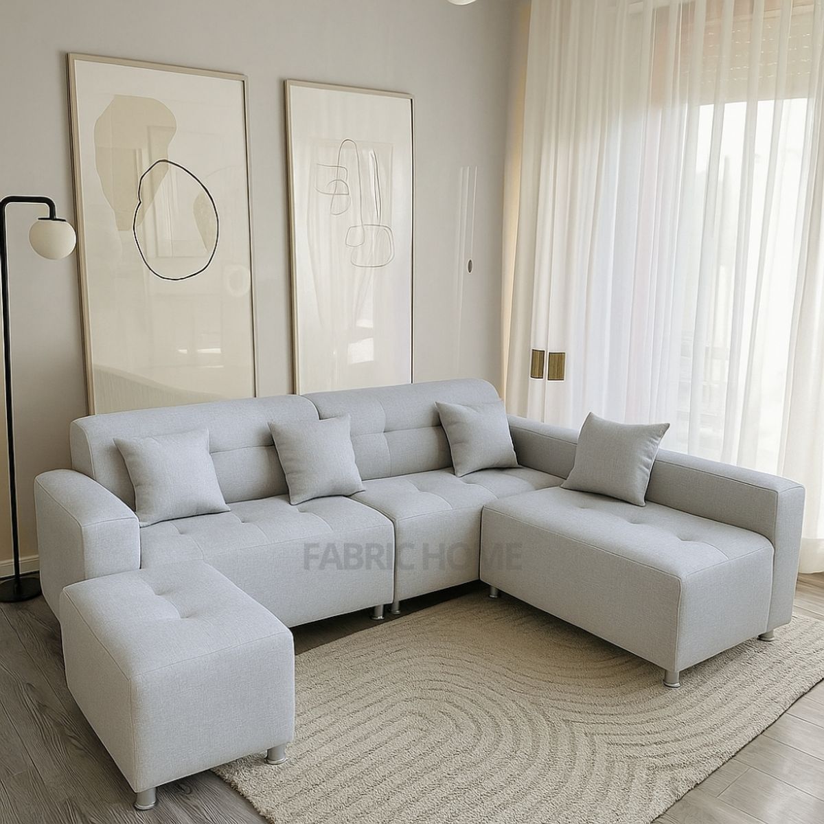 GENERICO - Sofá Seccional París 3 cuerpos + puff - Blanco