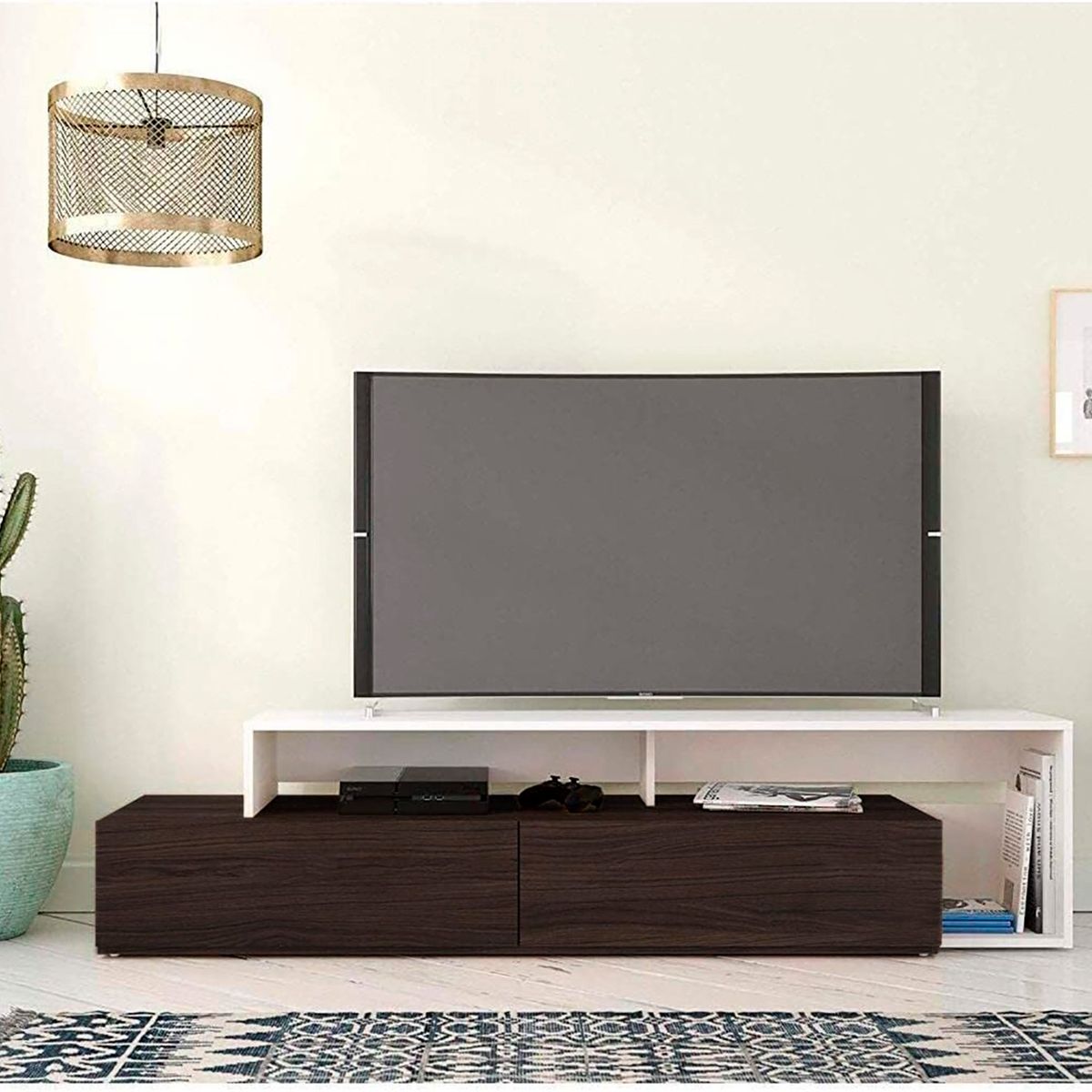 VILLA HOGAR - Centro entretenimiento de TV 65 pulgadas Esparta blanco/wengue - Villa Hogar