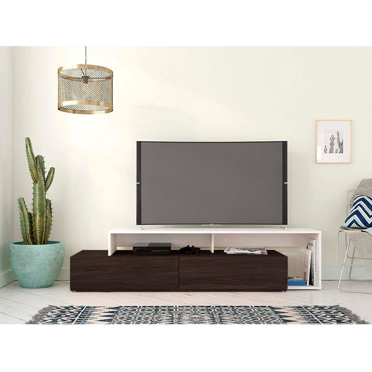 VILLA HOGAR - Centro entretenimiento de TV 65 pulgadas Esparta blanco/wengue - Villa Hogar