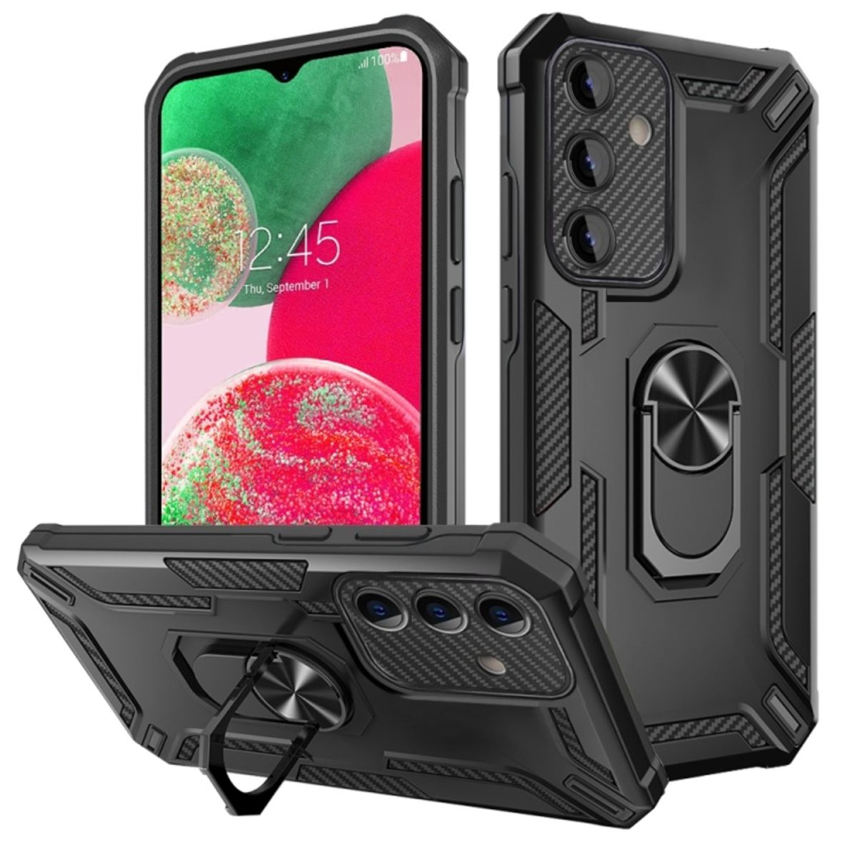 GENERICO - Funda para Honor X7B Holder Parante + Anillo Antishock Negro