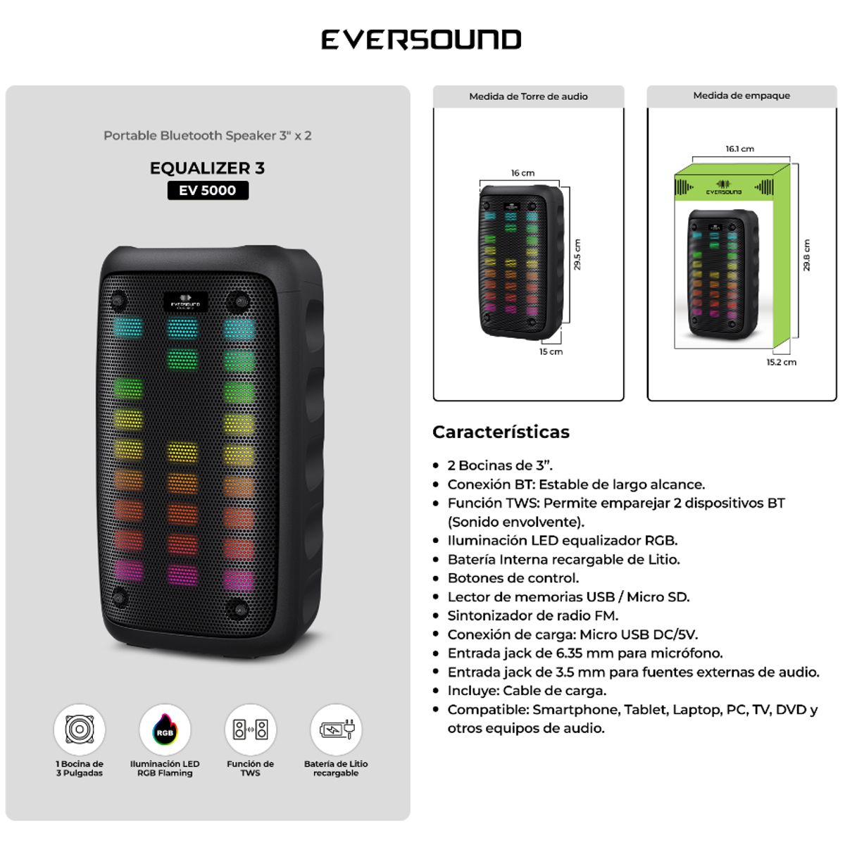 EVERSOUND - PARLANTE EVERSOUND Equalizer 3 EV 5000 - EV5000+