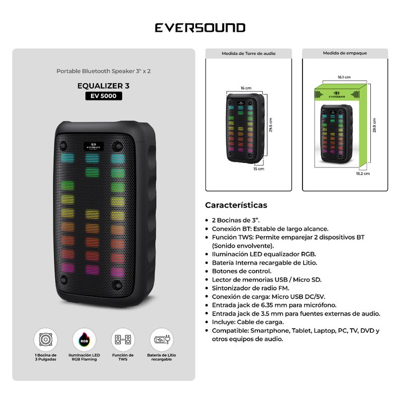 EVERSOUND - PARLANTE EVERSOUND Equalizer 3 EV 5000 - EV5000+