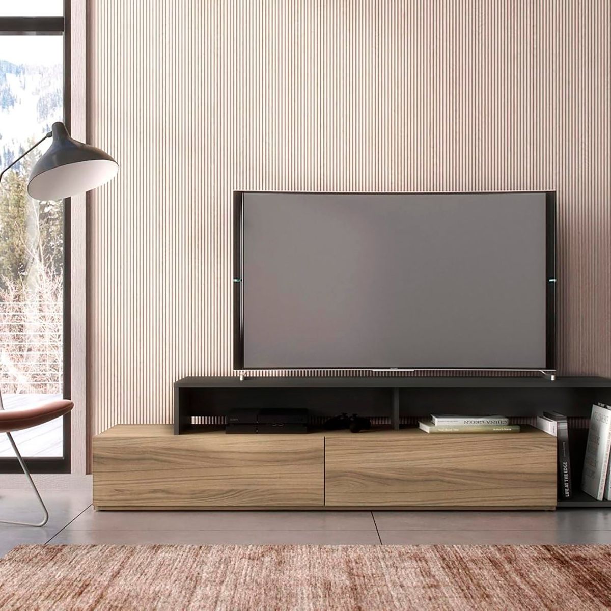 VILLA HOGAR - Centro entretenimiento de TV 65 pulgadas Esparta negro/roble - Villa Hogar