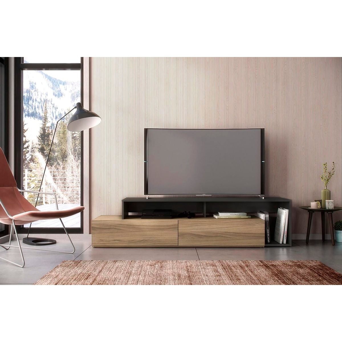 VILLA HOGAR - Centro entretenimiento de TV 65 pulgadas Esparta negro/roble - Villa Hogar