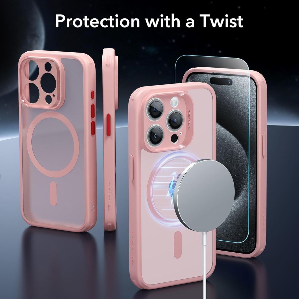 ESR - ESR Pack funda con Protector de pantalla para iPhone 15 Matte Rosa